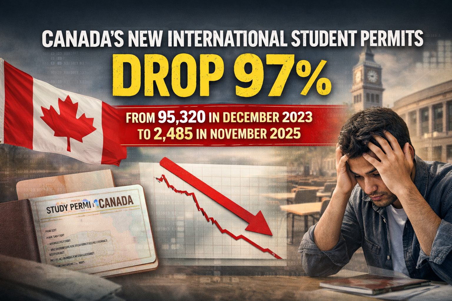 Canada Sees Historic Collapse In New International Student Permits As Arrivals Fall Nearly 97 Percent